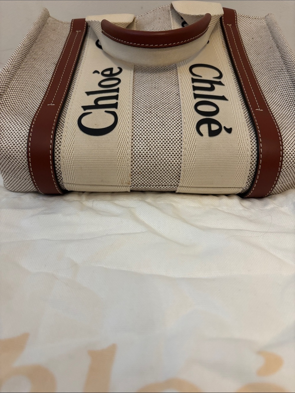 Chloé Beige Canvas Tote with Brown Leather Trim and Cream Logo Straps - Picture 5 of 9